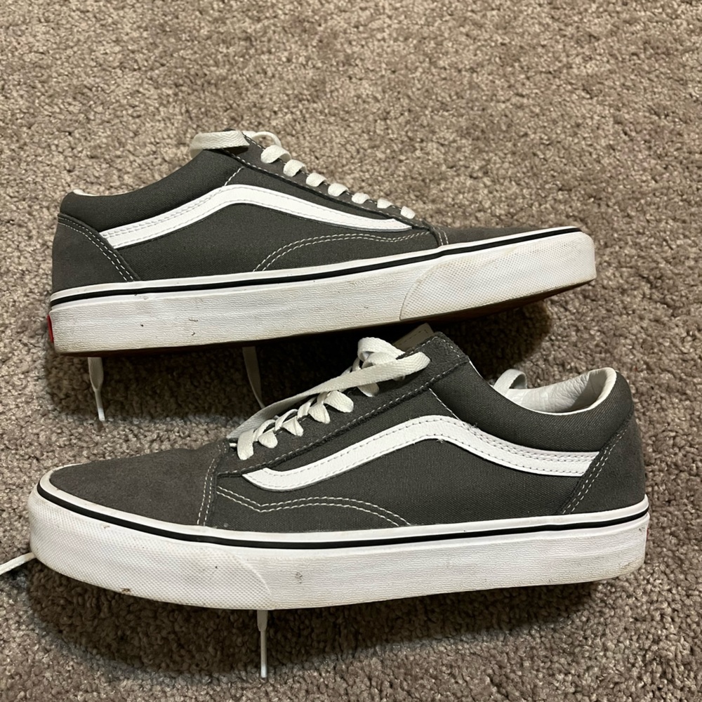 Classic gray and white Vans skate shoes
